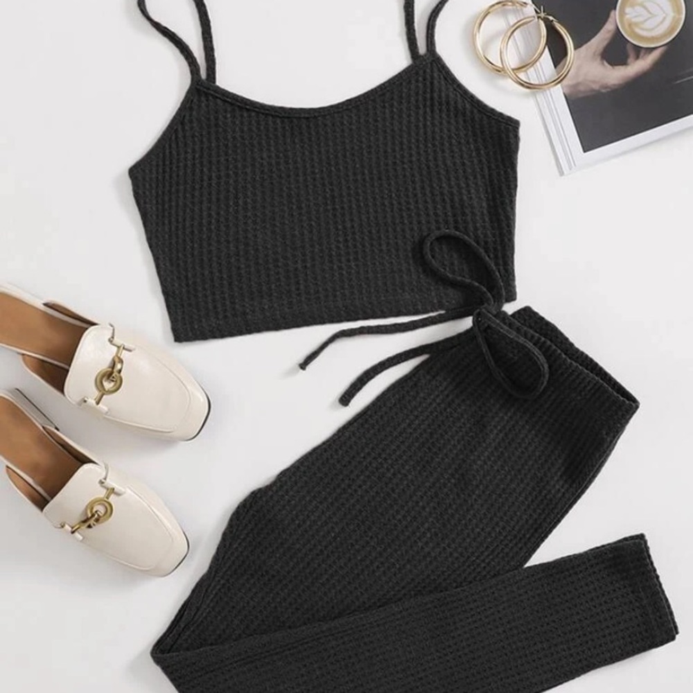 SHEIN BLACK CROP TOP TWO PIECE SET SZ M